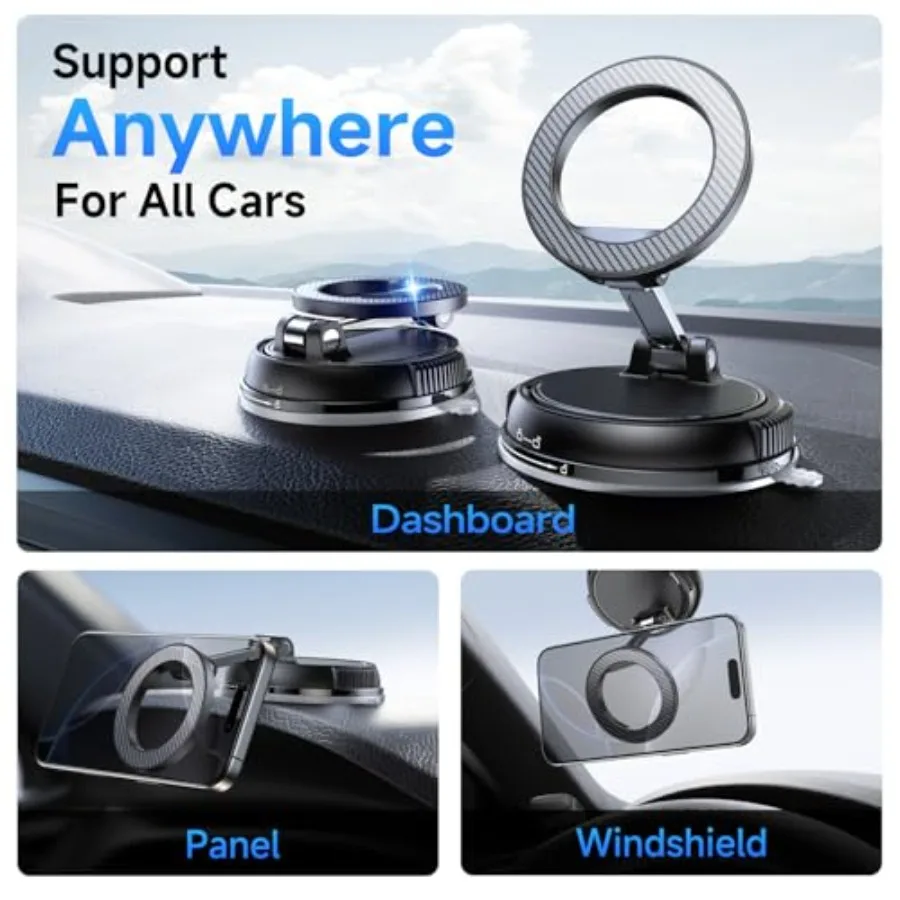 Car Phone Holder for Magsafe [78+LBS Strongest Suction and 2400gf Magnetic] 360° Adjustable Car Phone Mount, Phone Holders for