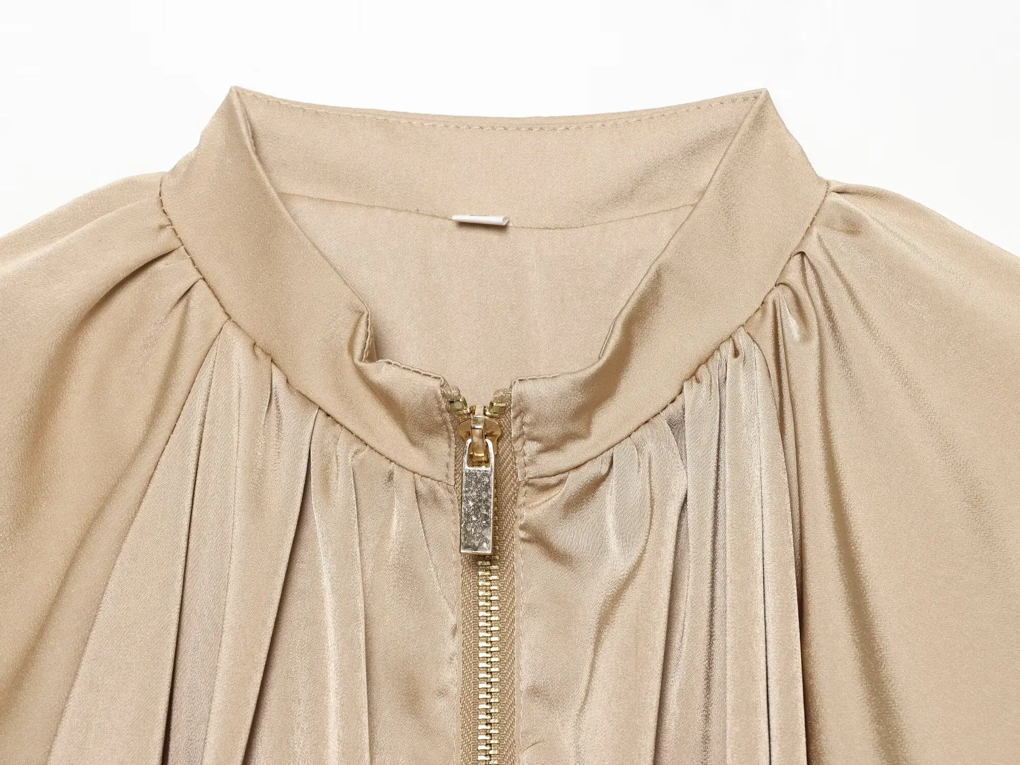 KONDALA Damen Casual Satin Bomberjacke Trendige High-Street Reißverschlussjacke Neu 2026 Frühherbst Elegante Schicke Puffärmel-Jacke – Detail 7