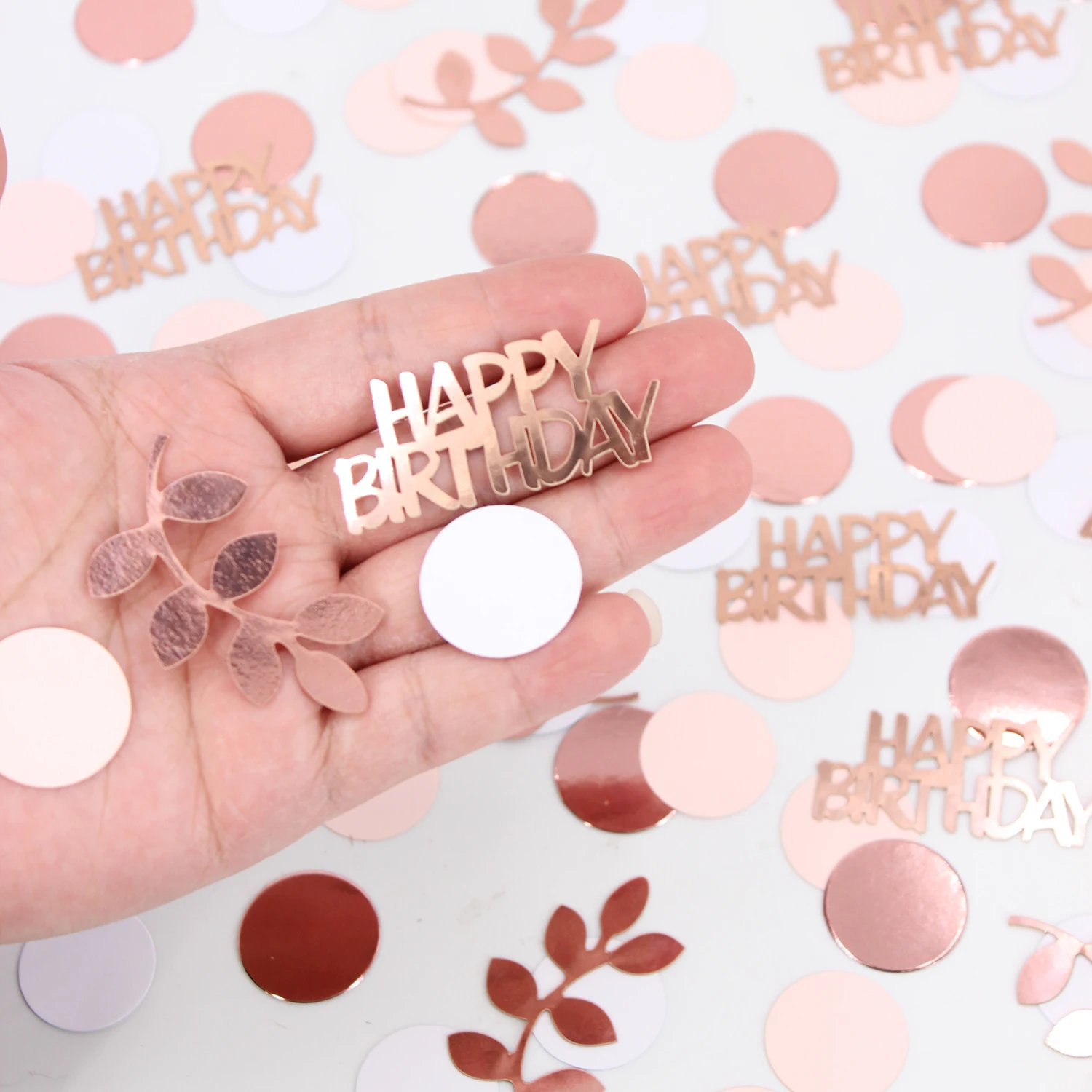 120 Stück Roségold-Thema Happy Birthday Konfetti, Roségold-Karte Sage Rundes Konfetti, Geburtstagsparty Tischdekoration Zubehör – Detail 2