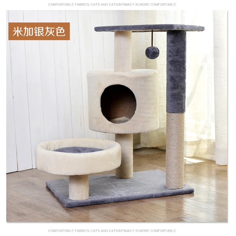 Cat Tower With Ramp Cat Tree House Toy Bed Basket Hammock Big Condo Tunnel Home Ball Ceiling Outdoor Nest Swing Wooden Supplies