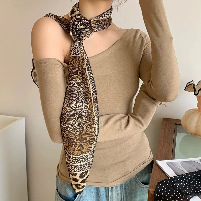 Korean Women's Polka Dot Skinny Scarf Silk Foulard Decorative Flower Neckchief Scarf