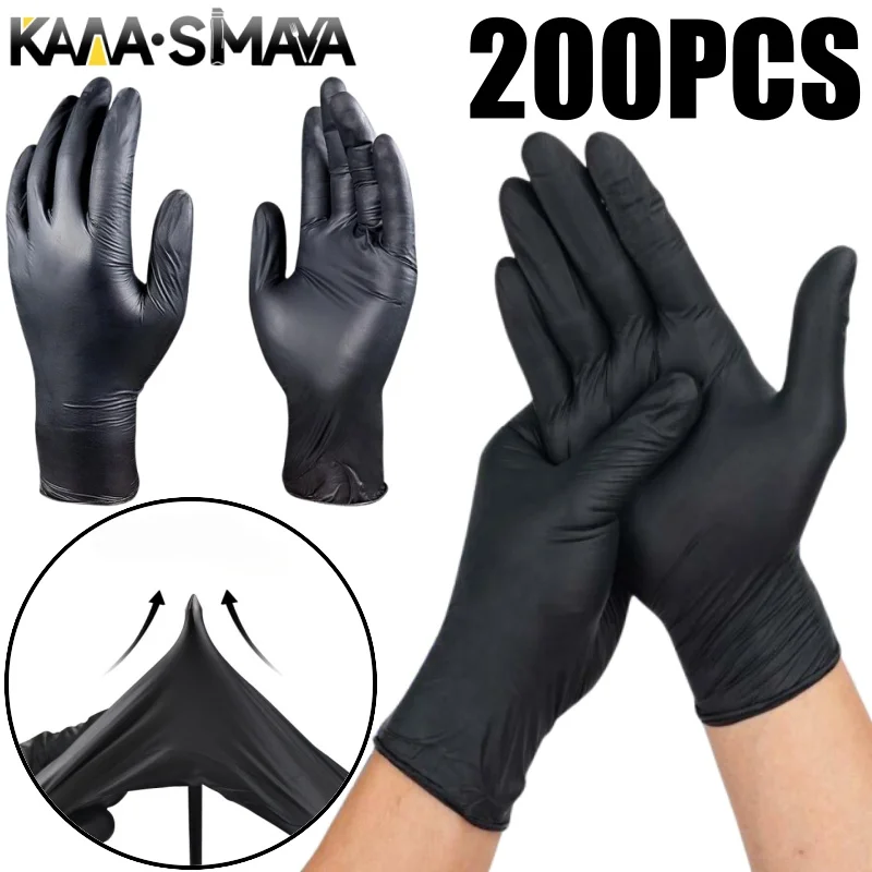 200PCS Disposable Nitrile Gloves Black Latex Free Tattoo Cleaning Protective Glove For Work Kitchen Cooking Tools