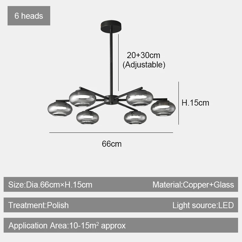 Black Color Copper LED Chandelier For Living Room Bedroom Kitchen Study Apartment Ceiling Hanging Lighting Glass Decorate