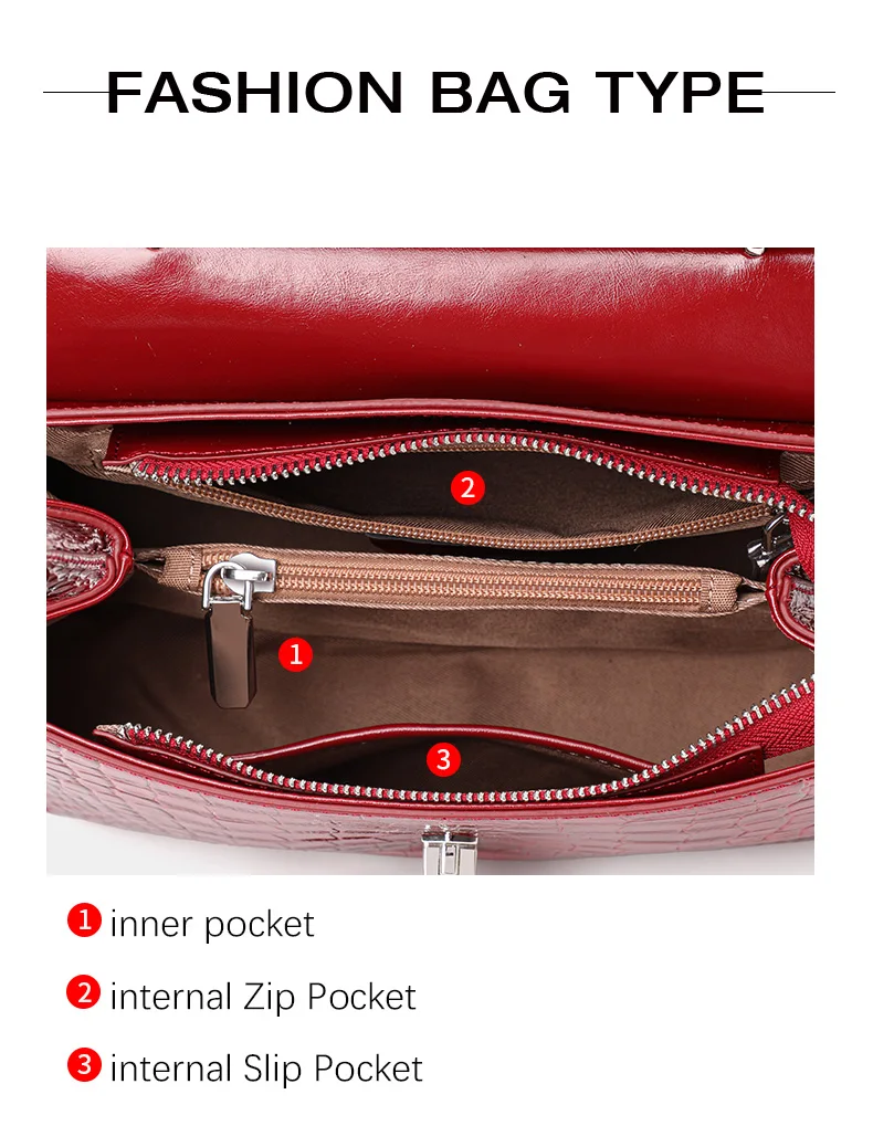 Damen-Handtasche aus Krokodilleder-Imitat, Glänzend Rote Henkeltasche mit Metallverschluss, Damen-Umhängetasche für Arbeit & Alltag – Detail 5