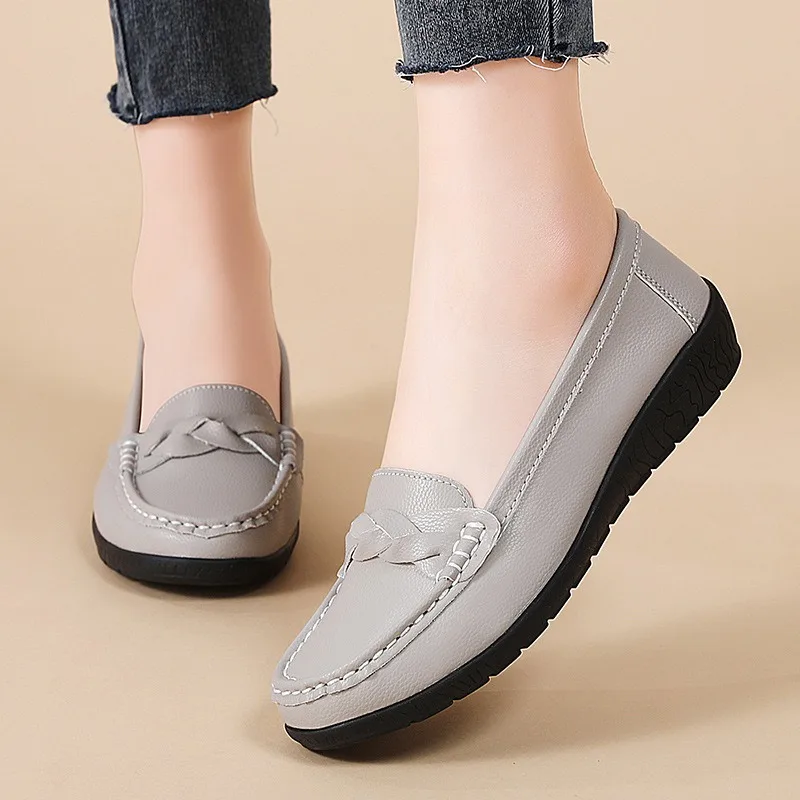Women Loafers Luxury Cowhide Casual Shoes Slip on Oxford Shoes Nurse Shoes for Women Moccasins Soft Leather Flats Zapatos Mujer