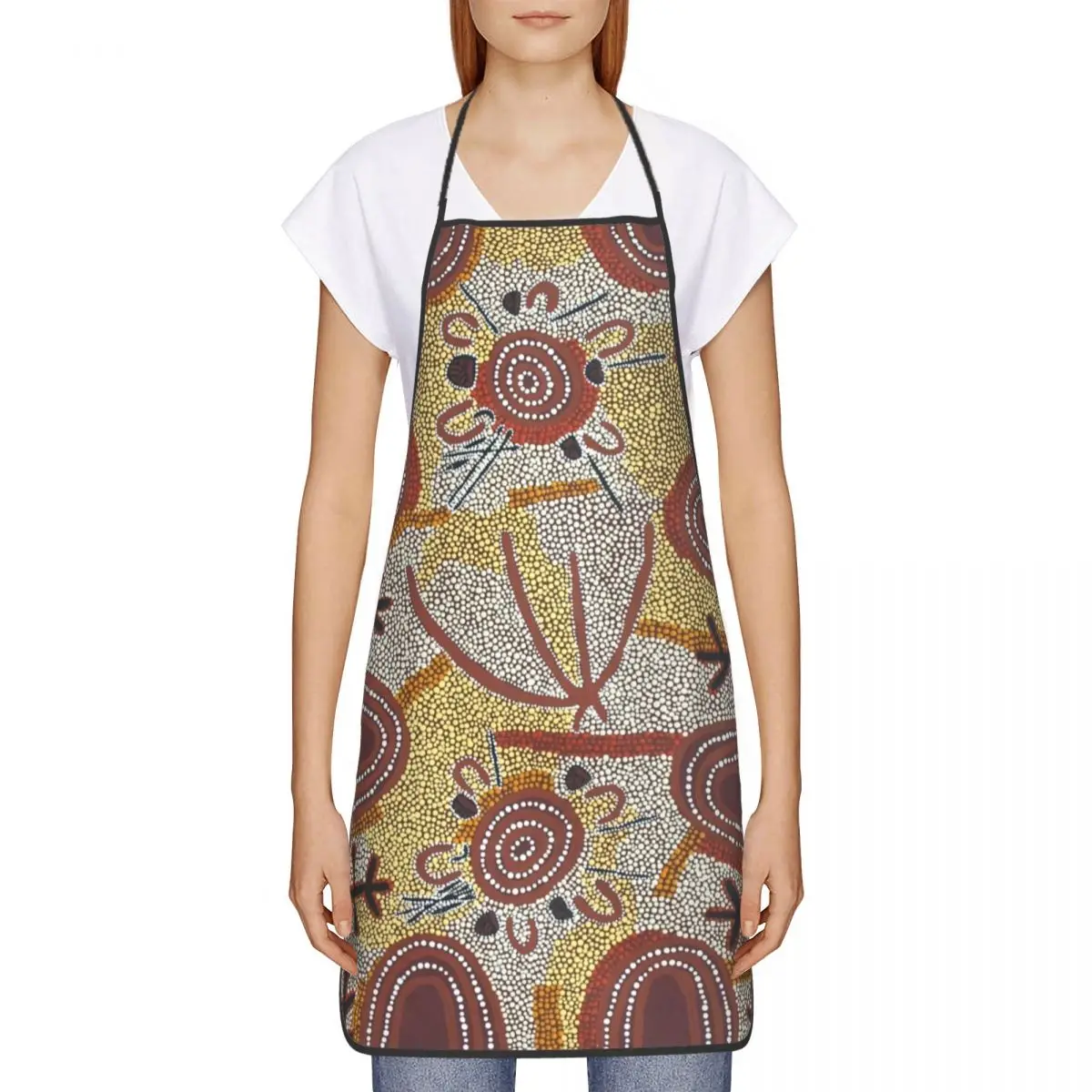 Custom Australian Aboriginal Art Creative Pattern Apron for Women Men Unisex Bib Kitchen Cooking Tablier Cuisine Chef Gardening