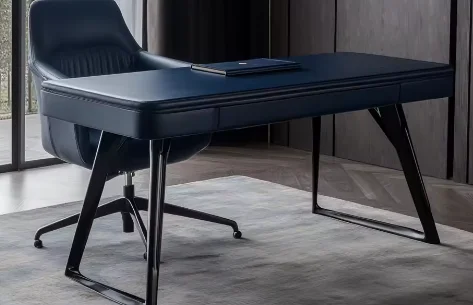 Solid wood desk Modern minimalist home living room Study high-end light luxury walnut saddle leather computer desk