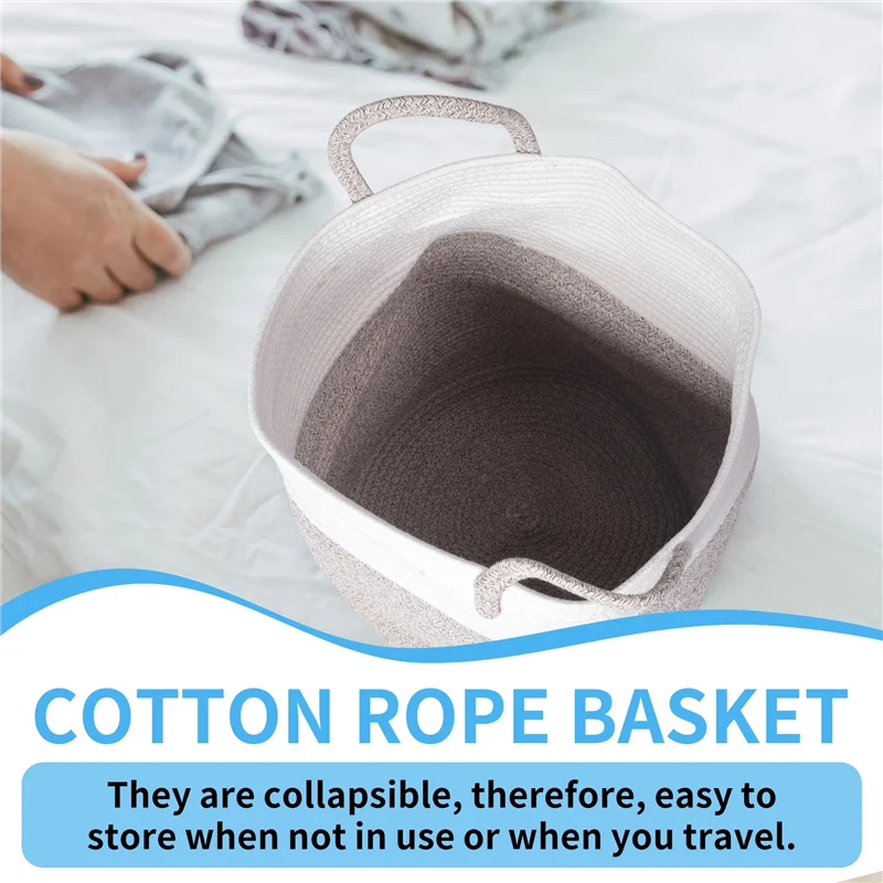 

【HOT】Decorative Woven Cotton Rope Basket, Tall Laundry Basket/Hamper, Blanket Basket For Living Room
