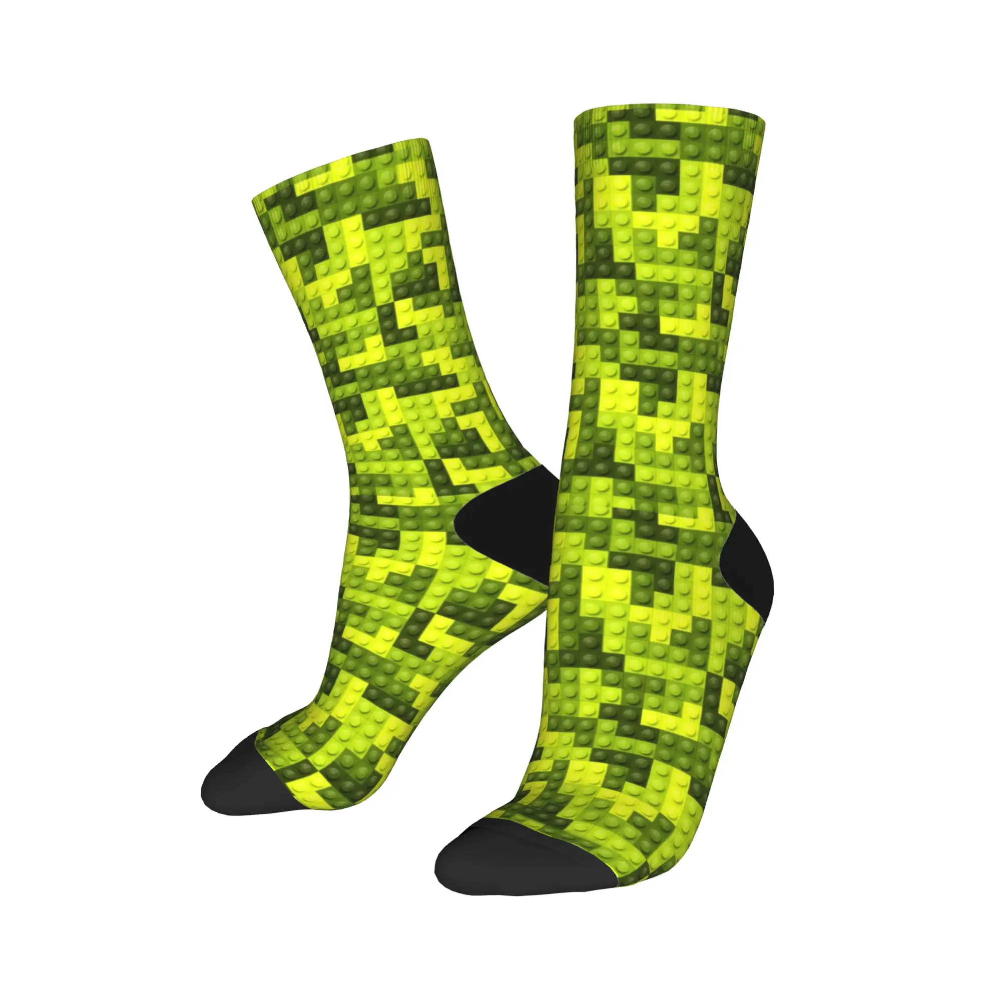 Lime Green Yellow Building Blocks Socks  Retro Stockings Spring Non-Slip Men Socks Comfortable Printed Climbing Socks