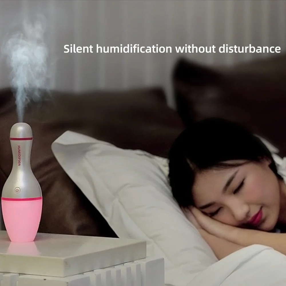 ناشر بتصميم بولينج بسعة 300 مل، مرطب بالموجات فوق الصوتية الصامتة مع ضوء ليلي مهدئ، مثالي لغرفة النوم والسيارة