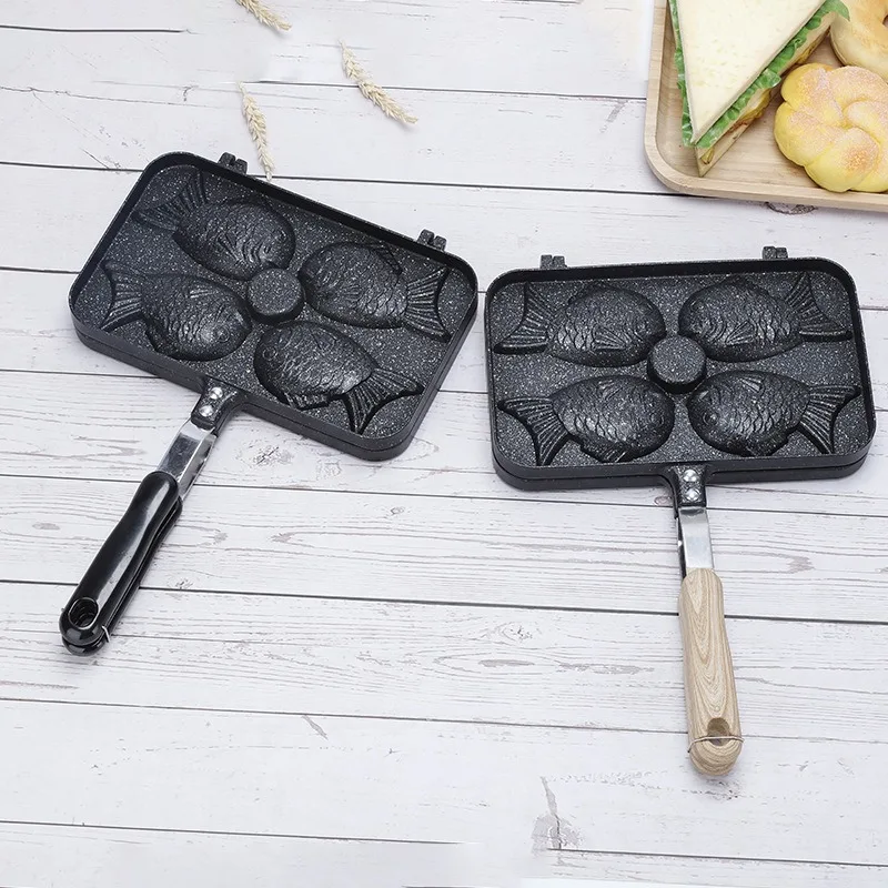 Kitchen Japanese Fish Shaped Waffle Cake Maker Pan Taiyaki 4 Pan Fry Pan Waffle Molds Cake Bake Dessert Cooking for Home DIY