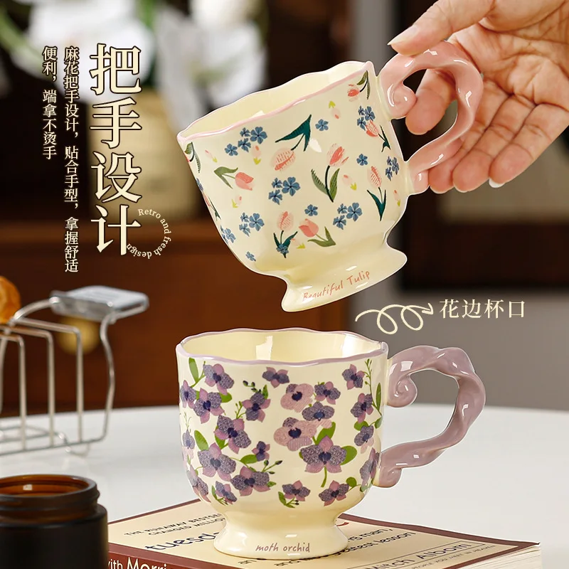 Keramikbecher, Kaffeetasse, hochwertige Blumenbecher, unterglasierte farbige Wasserbecher, tägliche Kaffeetasse für den Haushalt für Frauen, Tassen, Teetasse