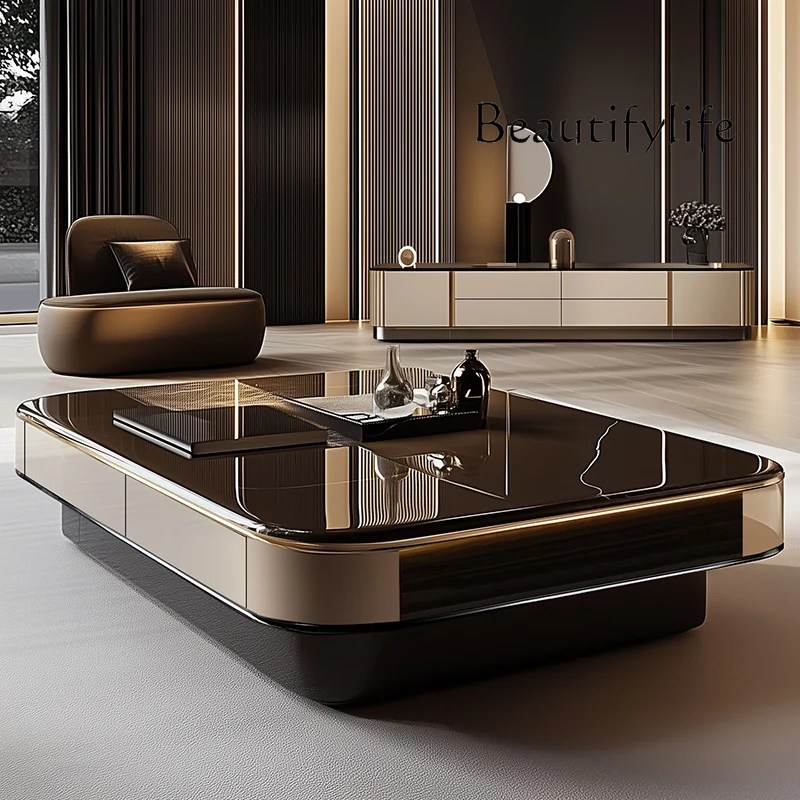 

SM Modern Minimalist Home Slate Microcrystalline Stone Black Glass Table 1.5 Extended
