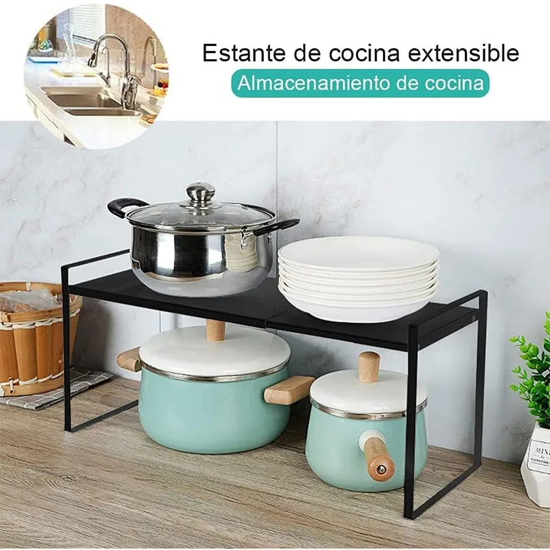 Retractable Shelf Stackable Sliding Rack Organizer Shelfs Kitchen Iron Storage Rack For Cabinets Tableware Countertops For Home