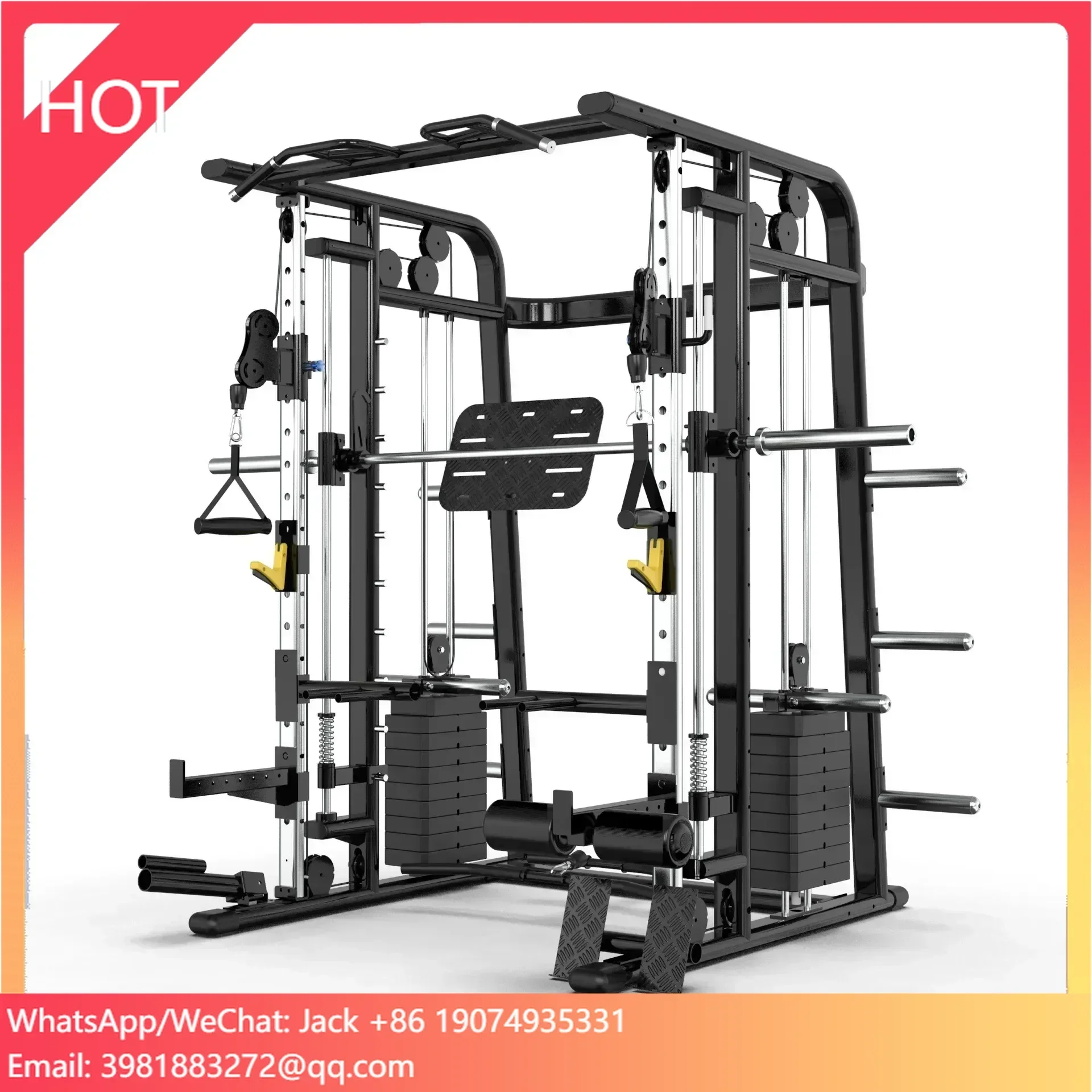 XH020B Comprehensive Indoor Home Fitness Equipment Smith Machine with Bird Fly Bench Press Squat Rack; Multi-Function Station
