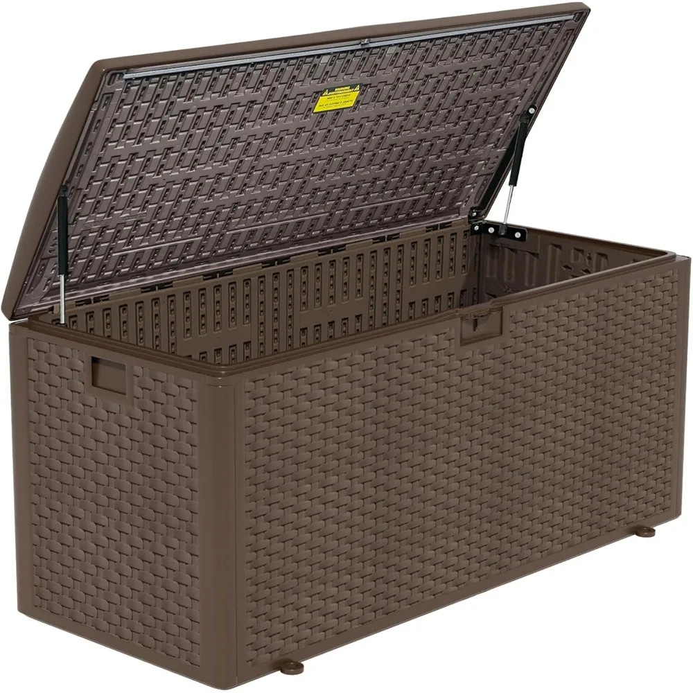 

180 pro gallon waterproof outdoor storage bin resin deck box for patio, poolside, and garden, lockable & uv-resistant, brown