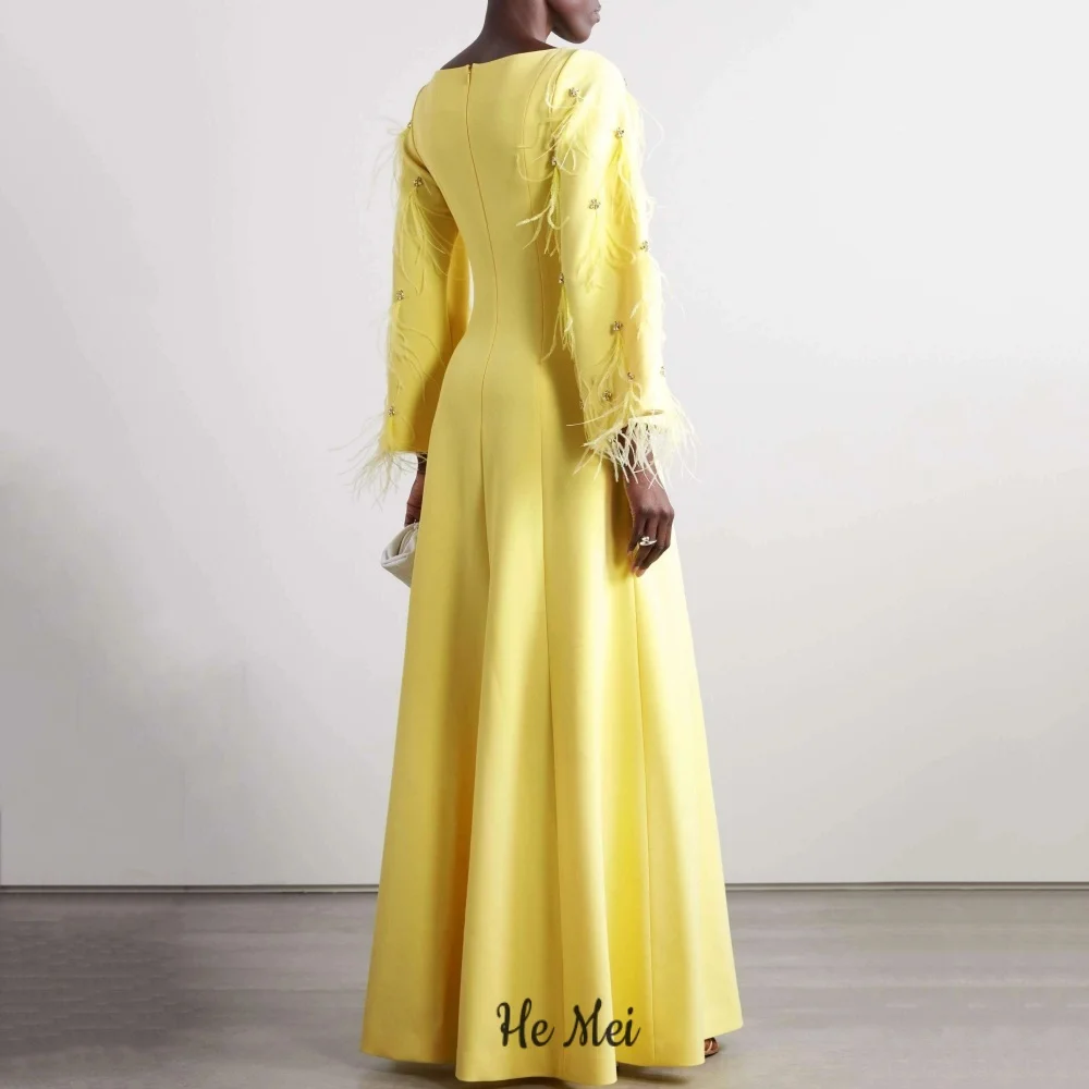 Suknia wieczorowa na zamówienie, elegancka, z piórami, długi rękaw, suknia na przyjęcie, kryształki, suknie balowe, długość do podłogi, Vestido De Novia