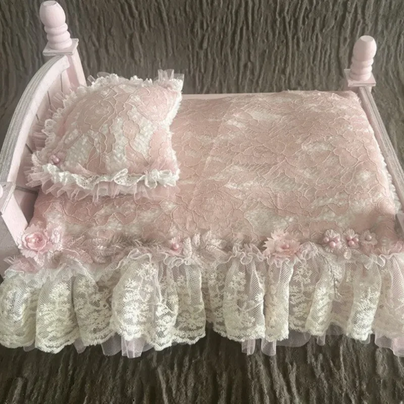 Newborn Lace Photography Mat with Posing Pillow Baby Mini Mattress for Photo Shooting Infant Photo Props