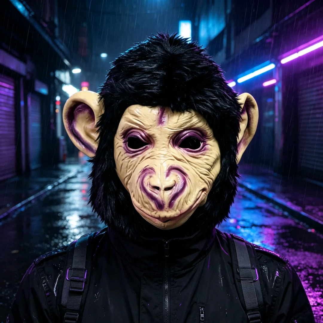 Realistic Monkey Latex Full Head Mask with Black Fluffy Fur, Funny Animal Cosplay Headgear for Halloween Carnival Party Haunted House Costume Dress Up Props