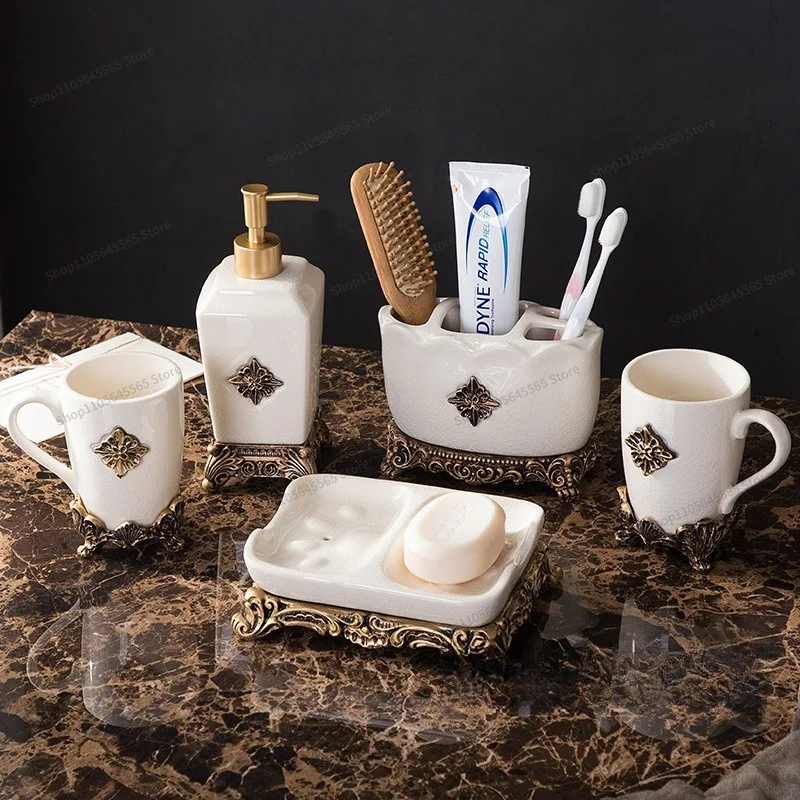 For Ceramic Double Pin Soap Box Sanitary Ware Set Mouthwash Cup Toothbrush Holder Ice Cracked Porcelain Soap Box
