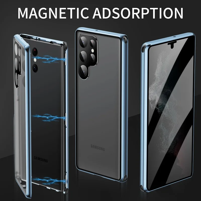 Suitable For Samsung S22 S23 Ultra Anti-Peeping Double-Sided Glass Lens Protection Metal Magnetic Case Four Corners Anti-Drop