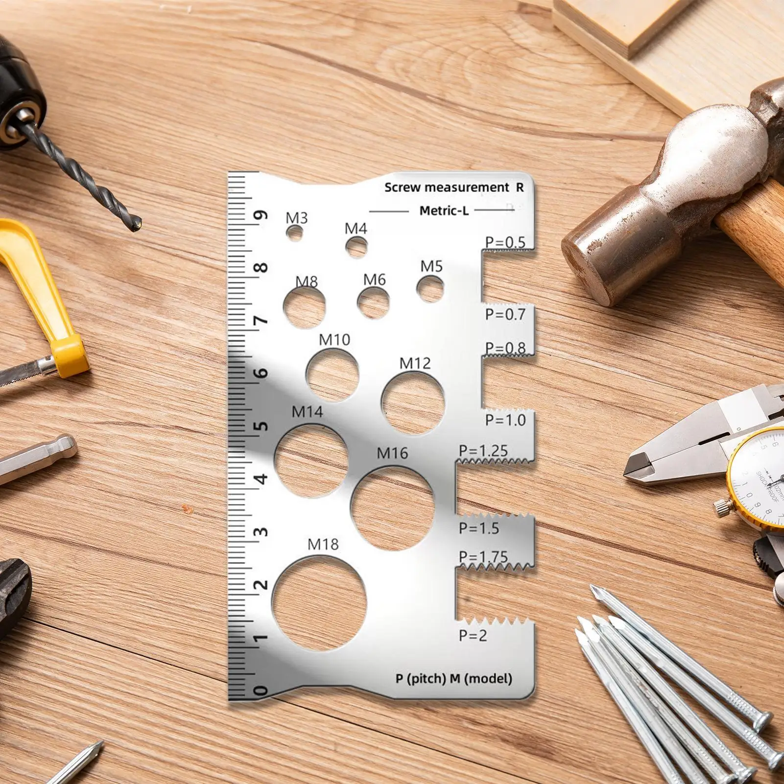 Screw Measuring Ruler Stainless Steel Screw Measuring Ruler Combination Precise Tooth Pitch Measurement Diameter PitchCaliper