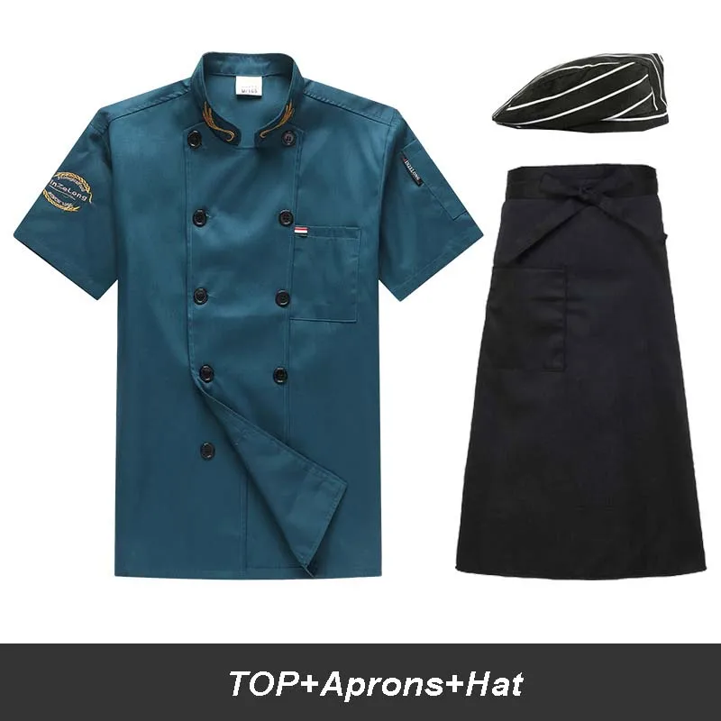 Veste de Chef unisexe à Double boutonnage, haut de Chef léger à manches courtes pour femmes et hommes, uniforme de Chef avec coutures colorées, chapeau tablier