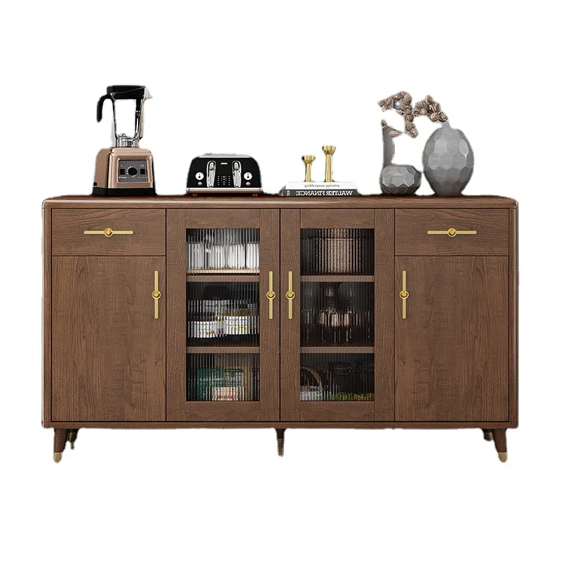 

New Chinese-style dining side cabinet, all solid wood wine cabinet, integrated against the wall, household living room storage t