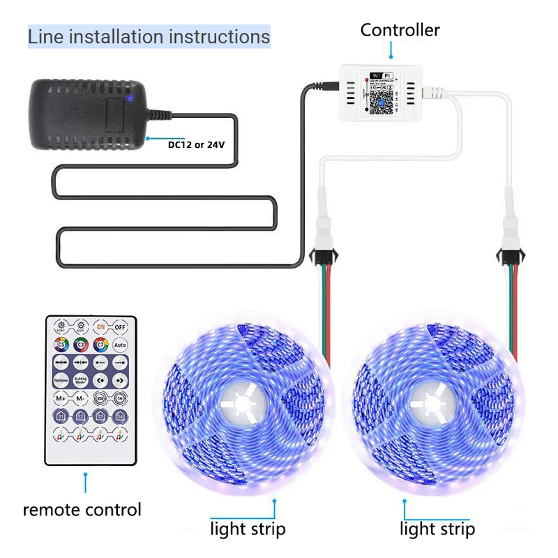 Controlador inteligente LED RF con WiFi, atenuador remoto inalámbrico para música, tira de luces RGB, 12V, 24V, 2048 píxeles, WS2811, WS2813