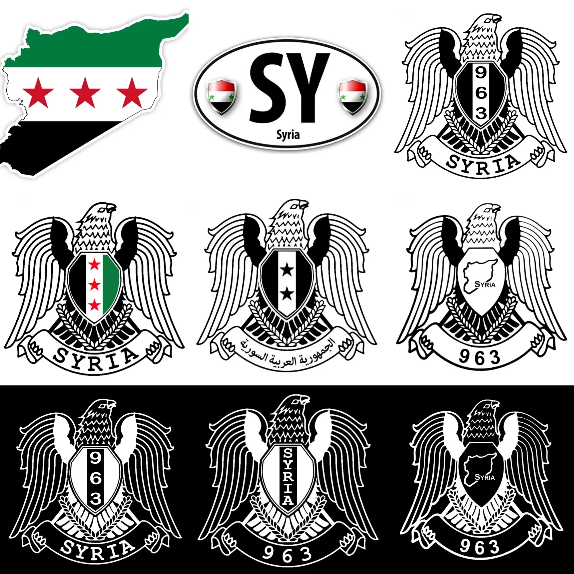 

SY Syria Flag Map National Emblem Eagle Creative PVC Sticker for Decorate Car Bicycle Van Truck Fridge Wall Decal Accessories