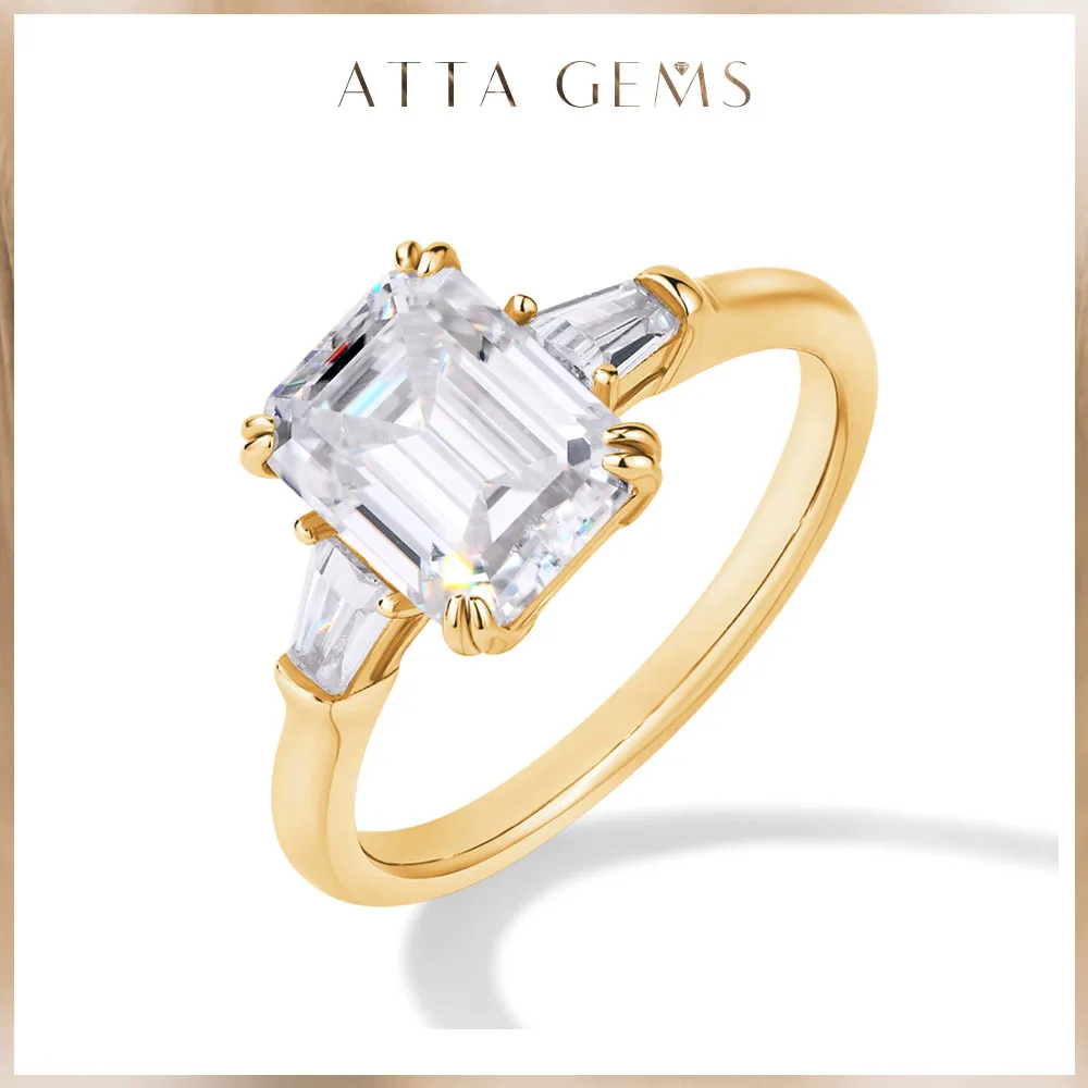 

ATTAGEMS Emerald Cut 3.0CT Moissanite Diamond Ring for Women DVVS1 Color Radiant Cut Solid 18K 14K 10K Gold Wedding Jewelry Gift