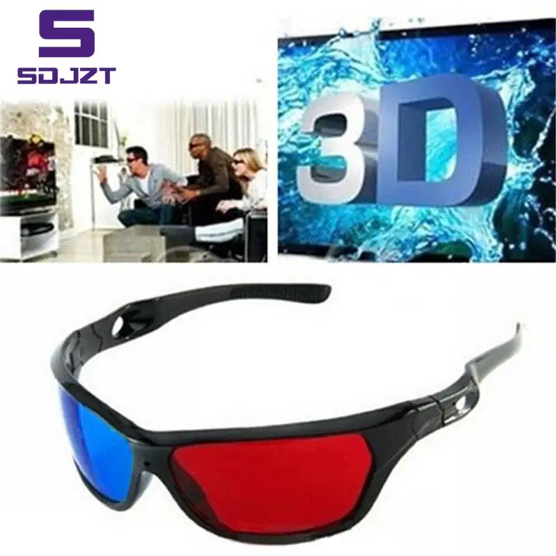 Universal 3D Plastic Glasses Red Blue Black Frame For Dimensional Anaglyph TV Movie DVD Game