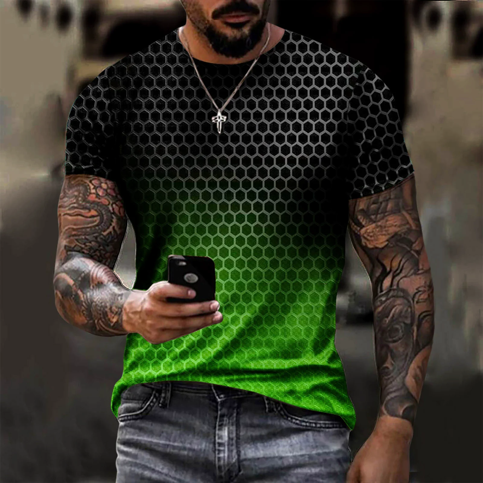 Round Dot Pattern Fashion Men's T-Shirts Summer Short Sleeve 3D Printed Street Gradient Male Tee 6XL Plus Size Casual Tops