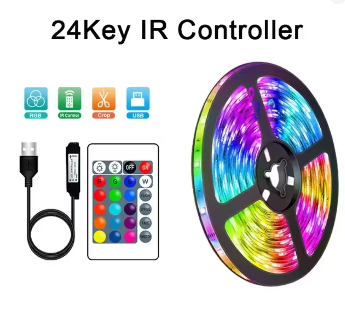 Bluetooth USB LED Strip Light 5050 SMD 5V RGB Flexible Self-adhesive Tape Lamp for TV Desktop Ribbon Diode