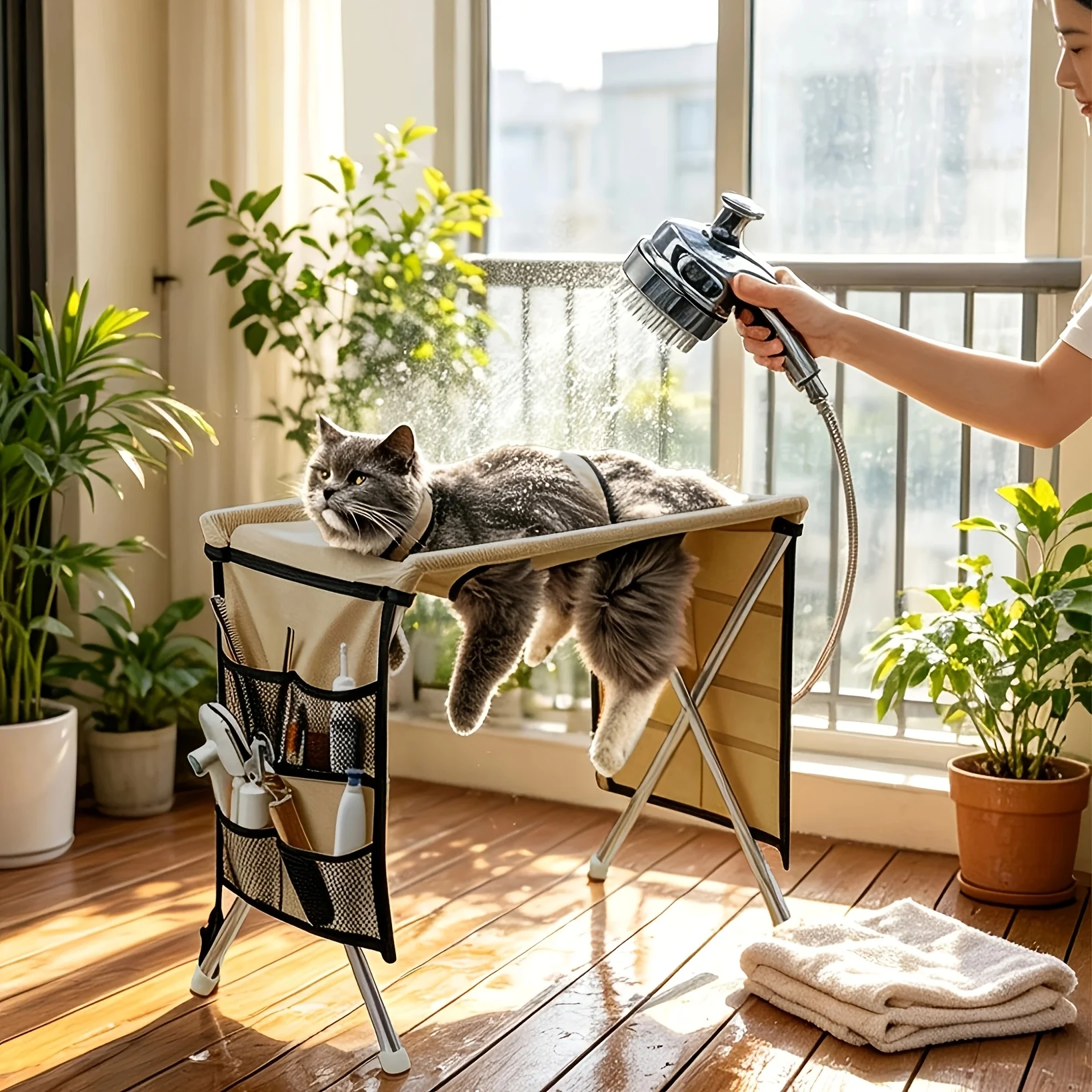 Pet Grooming Hammock Foldable Dog Grooming Table Hammock Helper Hanging Harness Cat Bathing Bed Frame for Picking Ears Home