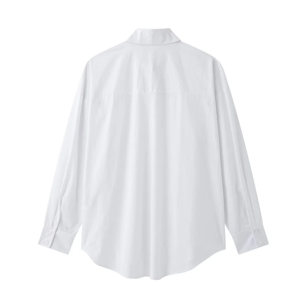 2025 BM&MD&ZA Women's Blouse: Classic White Shirt with Delicate Embellishments for a Touch of Elegance