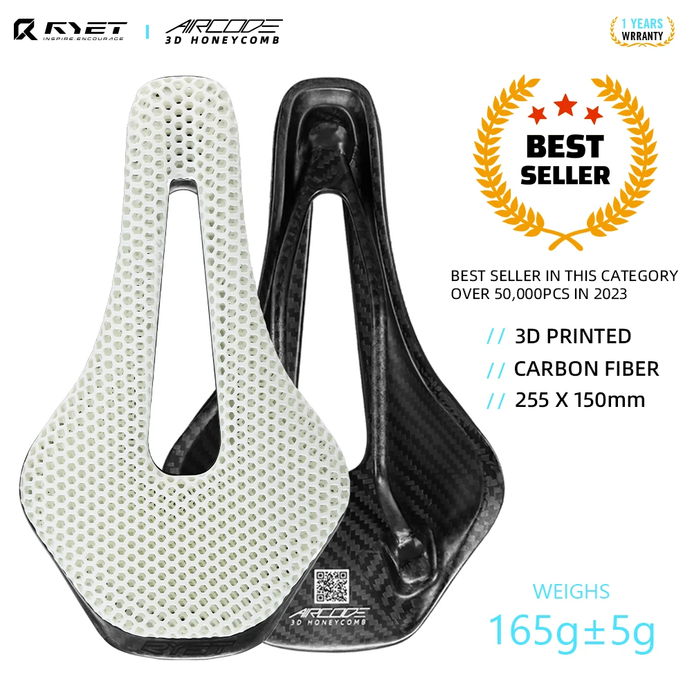 RYET Full Carbon 3D Printed Saddle Ultralight Hollow Comfortable Breathable MTB Road Racing Bike Cycling Seat Bicycle Accessory