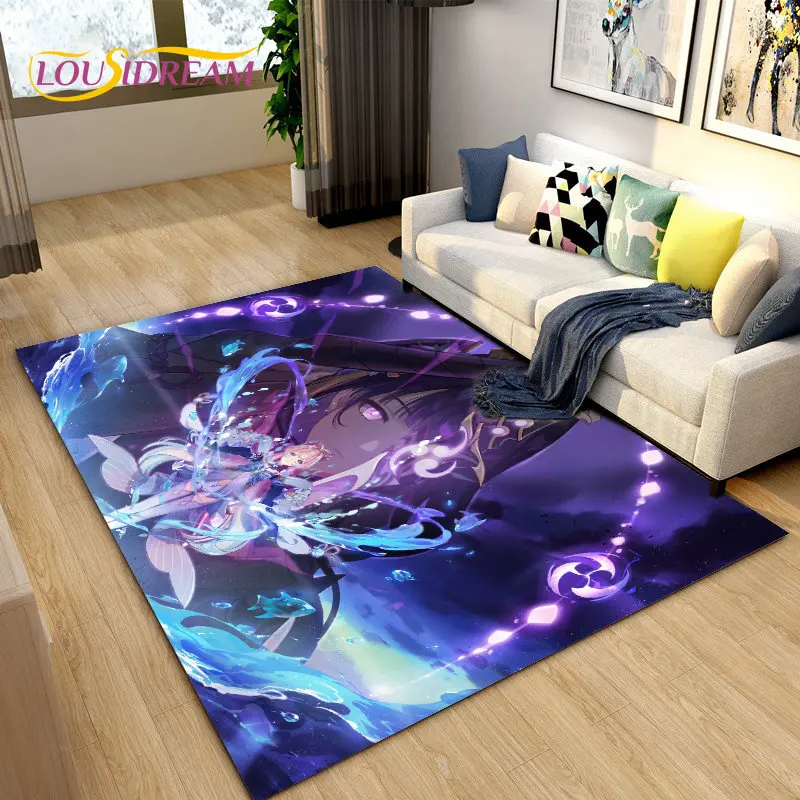 การ์ตูนเกม Gamer Genshin Impact พรมพรมพรมสำหรับห้องรับแขกห้องนอนโซฟาพรมเช็ดเท้าตกแต่ง,เด็ก Non-Slip