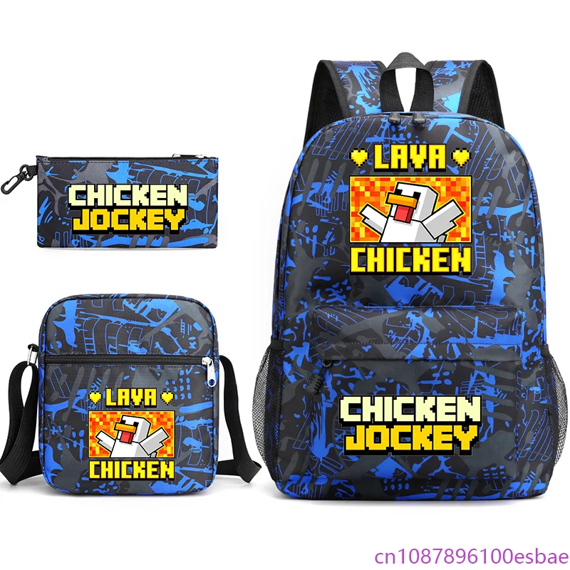

Chicken Jockey Printed Student School Bag Set Boys Girls Dual Shoulder Backpack Shoulder Bag Pencil Bag Three Piece Set
