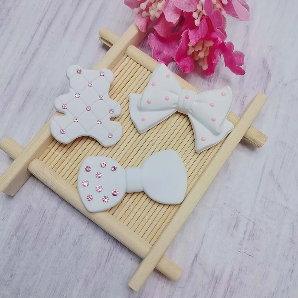 White Color Rhinestone Bow Bowknot Bear Resin Slime Charms DIY Cream Glue Shoes Mobile Phone Case Scrapbook Flat Back Patch