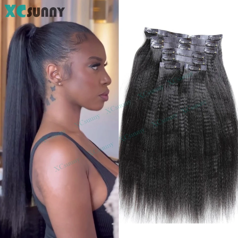 24 Inch Real Human Hair Clip In Extensions, 100g 2 Pack, Yaki Straight Amazon.com : 24inch Kinky Straight Clip ins Human Hair  main image 3