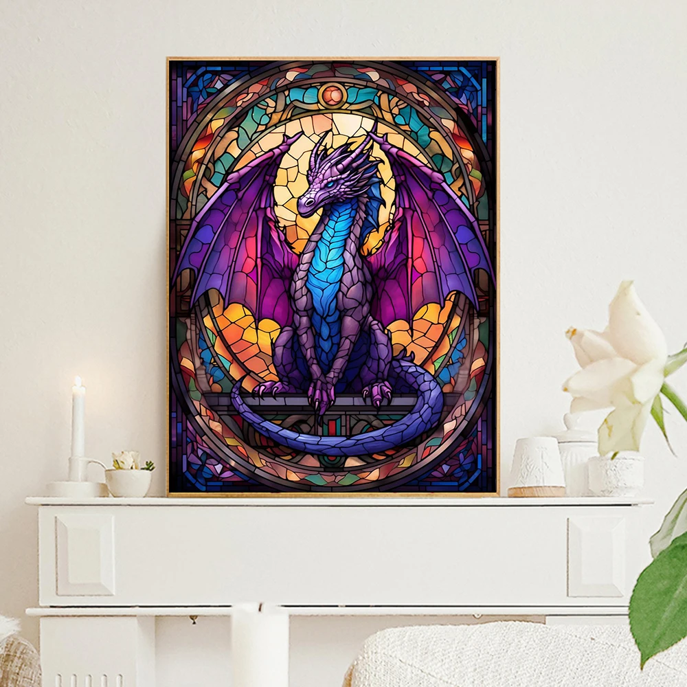 Pintura de diamantes de arte de vidrio, Kit de punto de cruz bordado de mosaico de diamantes completos de todo tipo de dragones, estilo Animal, decoración del hogar, regalos Diy