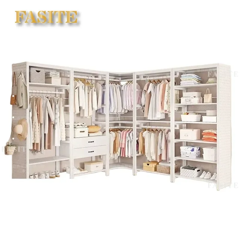 For Bedroom Wardrobe Metal Hanger Open Hole Board Floor Standing Cloakroom Closet Home Storage Furniture Internet Celebrity