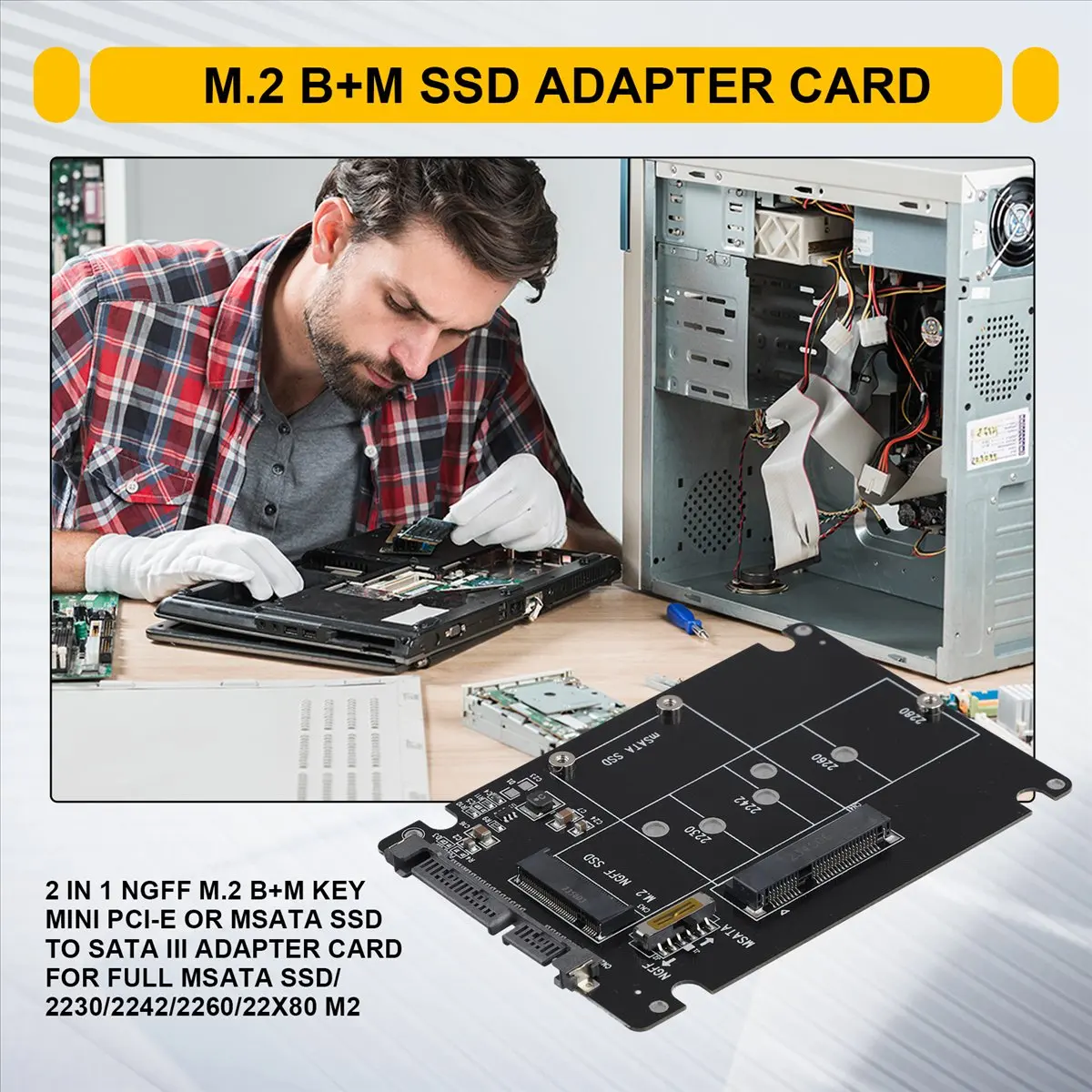 High-quality PC accessories in Stock 2 in 1 NGFF M.2 B+M Key PCI-E or mSATA SSD to SATA III Adapter Card
