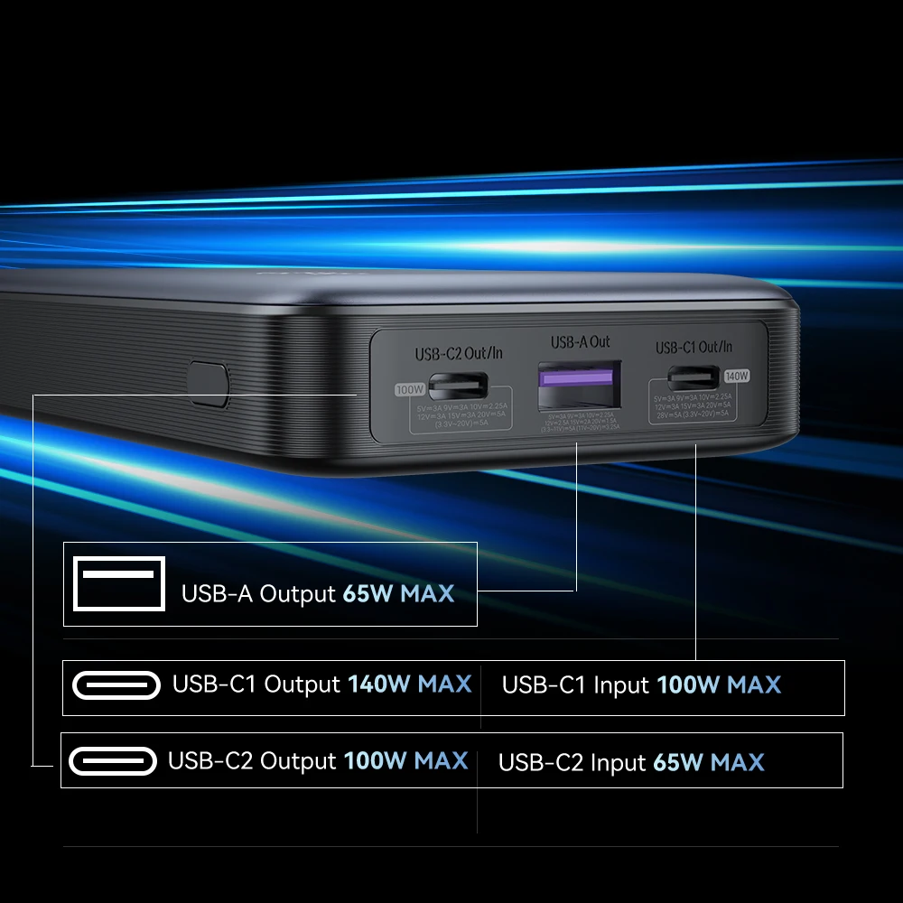zime Z5 보조배터리 25000mAh 145W 보조배터리 100W 자체 충전 및 디지털 디스플레이 QC3.0/PD3.0 맥북/아이폰/삼성/태블릿용 썸네일 3
