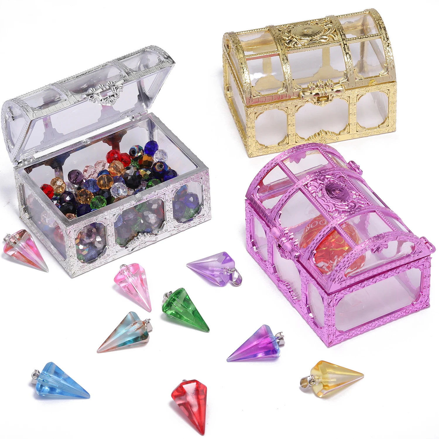 1pcs 7.5x5x5cm Plastic Treasure Box With Hollowed Out Design Versatile Storage Box for Storing Beads Jewelry Bracelets Necklaces