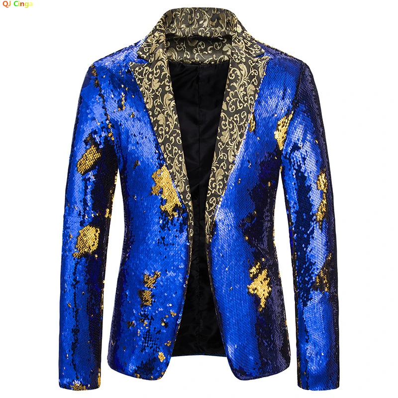 Men\'s Gold Embroidered V-Neck Suit Jacket, Wedding Party Dress Coat Top, Blue, Red, Black Blazers, S, M, L, XL, XXL, New, 2022