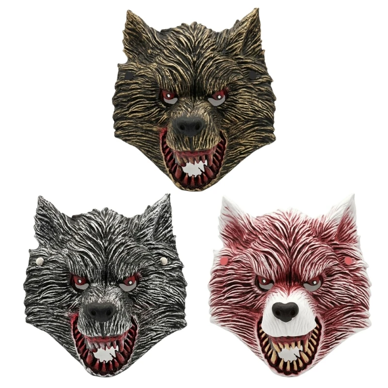

Q39C Dramatic Wolf Headpiece With Role Play Animal Mask Realistic Wolf Face Cover For Theatrical Performances