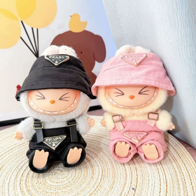 Zestaw ubranek dla lalki Labubu 15-17 cm: luksusowe ogrodniczki, kapelusz, pluszowe ubranka dla lalek, akcesoria do przebierania, zabawki DIY.