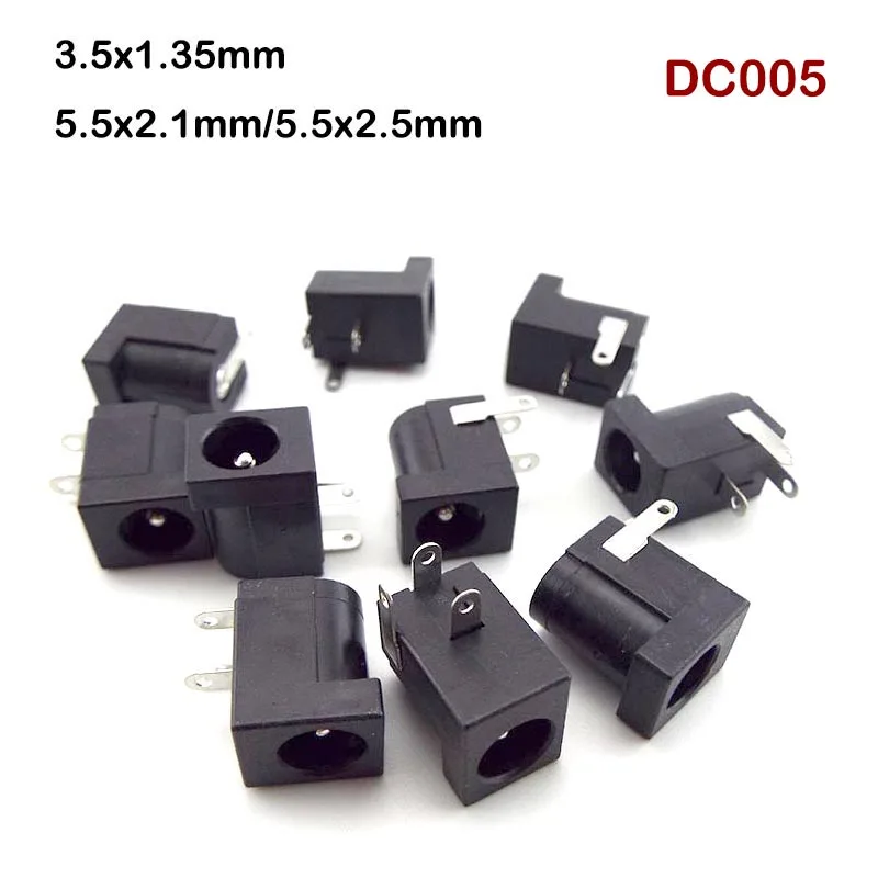 DC-005 DC female Power Jack Socket plug Connector 5521 5.5x2.1mm 5.5x2.5mm 3.5x1.35mm DC005 Barrel Angle PCB Mount Terminal V